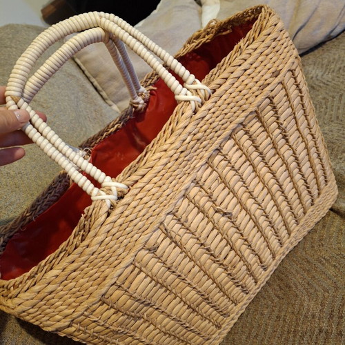 Straw beach bag used, sturdy hand-held