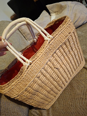 Straw beach bag used, sturdy hand-held