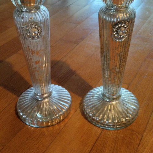 Vintage luxury glass carved candleholder set from 1950 like new