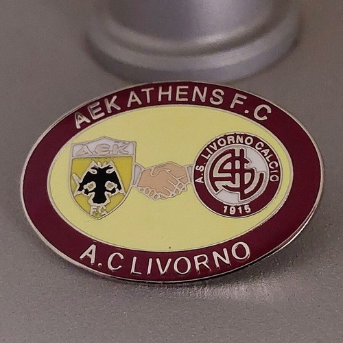 Vintage pin AEK - Livorno fans brotherhood like new
