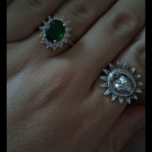 Gold-plated silver ring with green zircon and 925 stamp new