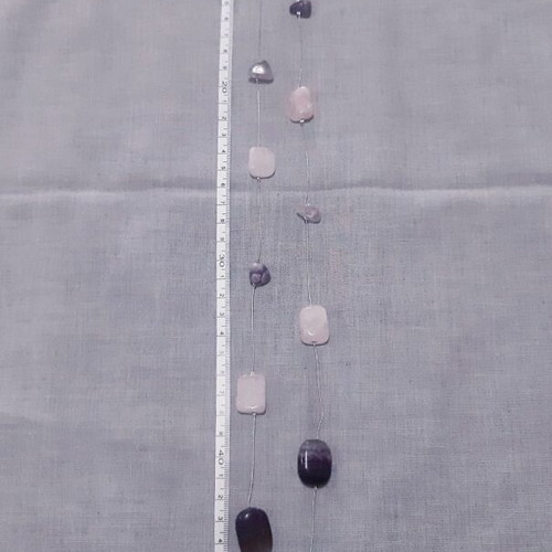 Cleary long necklace with natural amethyst and rose quartz stones, silver 925