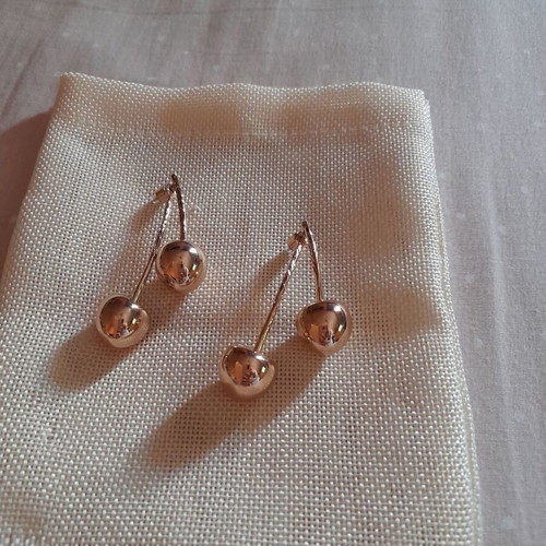 Cherry earrings like new, gold pink color