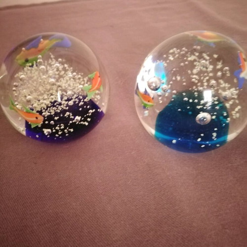 Vintage set of 2 heavy blown glass press papier like new
