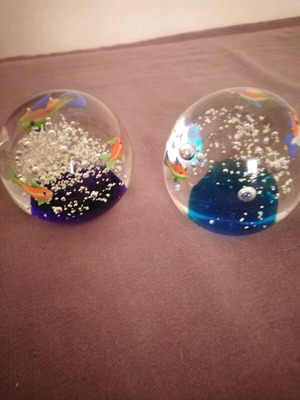 Vintage set of 2 heavy blown glass press papier like new