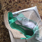 Green straw platform sandals, size 39