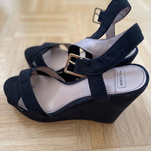 Suede type platform shoes used, black, size 38