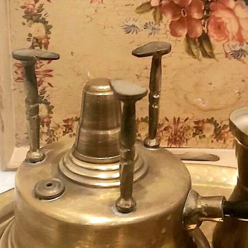 Coffee set vintage 3pcs brass, like new, kamineto, briki, tray