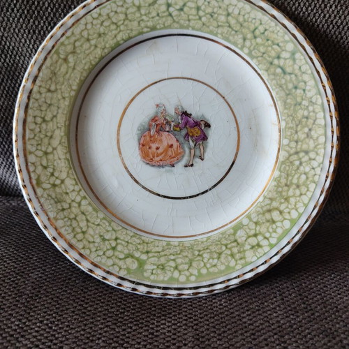 Vintage Minoan porcelain plate used, classic dance design, 16.5 cm