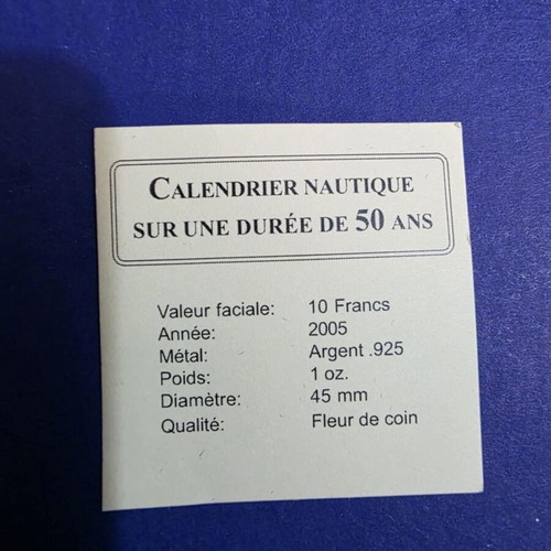Silver 10 Francs Congo Coin new with 50-Year Calendar