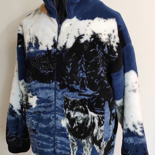 ZARA men's wool cardigan new, loose fit, size L, blue-white