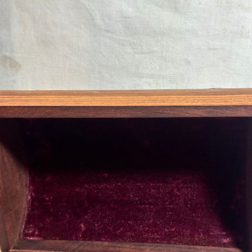 Vintage wooden chest with brass inlay used