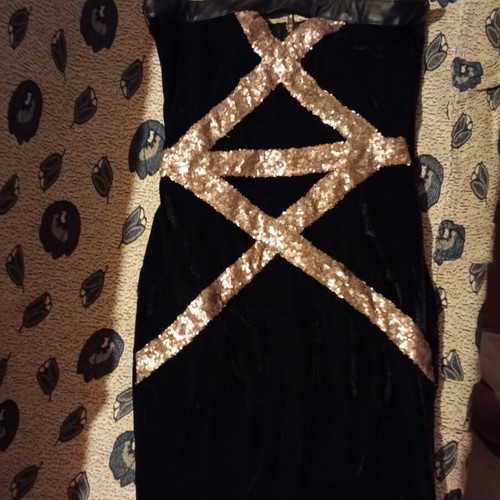 Black velvet mini dress like new with gold sequin details