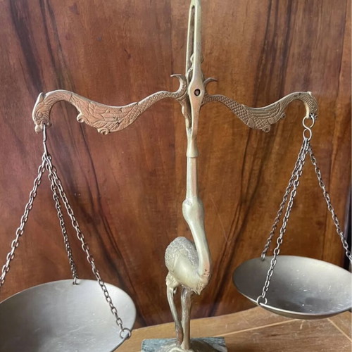 Vintage brass scale used, art piece 41cm height