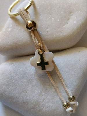 Handmade baptism favors new, pack of 50 with ecru suede leather