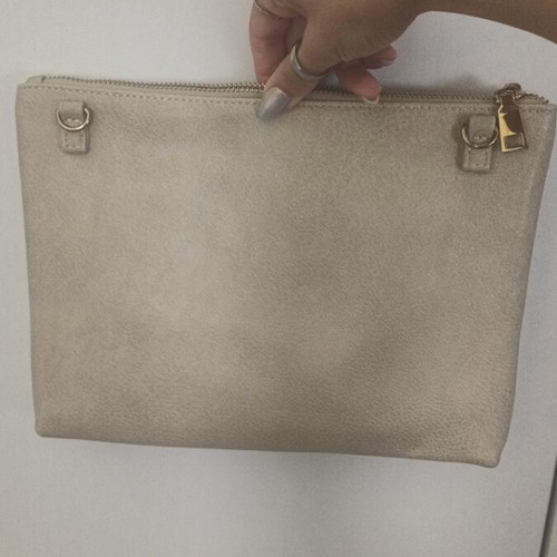 Beige shoulder or crossbody bag with two straps