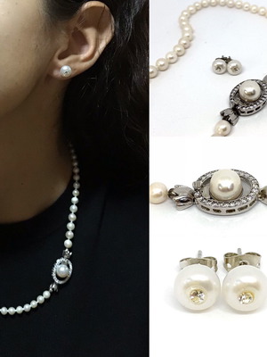 Μαργαριταρένιο κολιέ με σκουλαρίκια και μενταγιόν ασήμι 925 Swarovski