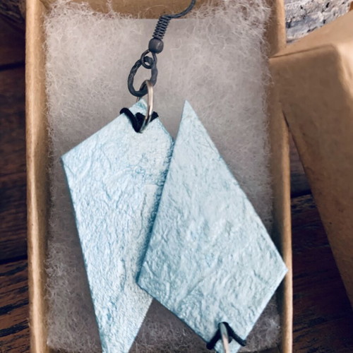 Handmade earrings with leather, new, black and turquoise