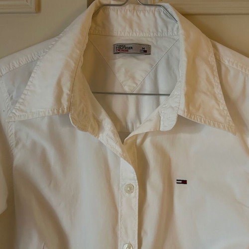 TOMMY HILFIGER, No M, women's shirt, white, three-quarter sleeves, used.