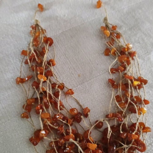 Natural amber necklace like new, multiple strands with natural twine