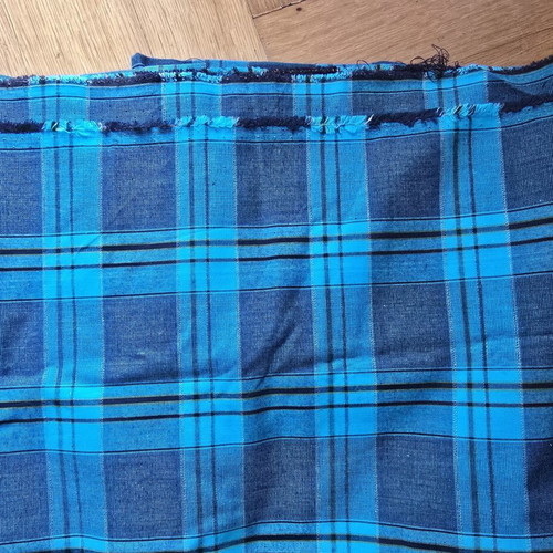 Checked fabric used, blue tones, 2.85x1.72 m