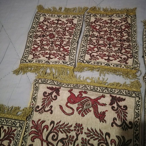 Antique embroidered table linens pack of 5 used, woven fabric