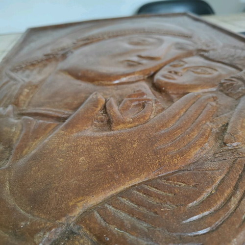 Huge wooden carved icon of the Virgin Mary with Christ