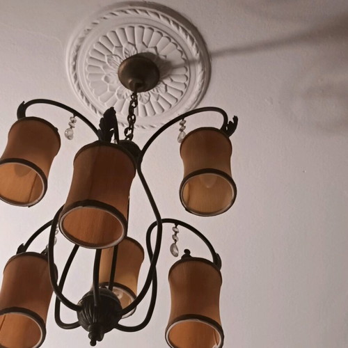 Exafoto chandelier like new with bronze base and decorative crystals