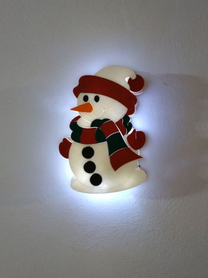 Snowman lamp with 3D printing and LED in wooden frame new