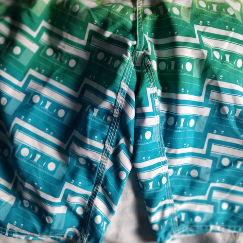 Men's Rainbow Swim Shorts with Retro Cassette Tape Pattern