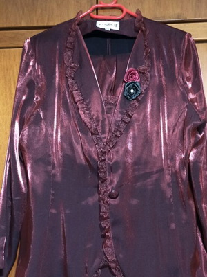Estel official suit burgundy with iridescent satin texture like new