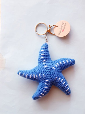 Charm keychain blue starfish knitted handmade new