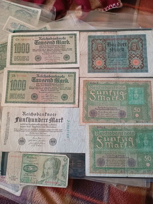 German banknotes used, pack of 11 pieces