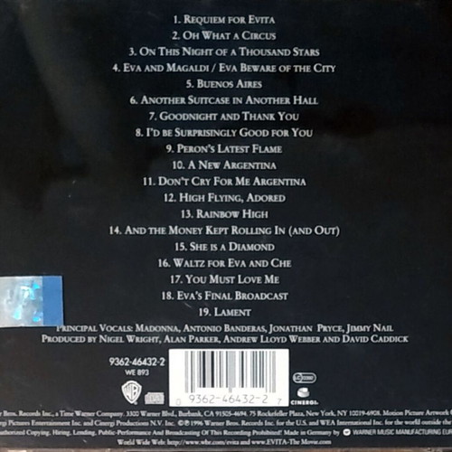 Evita Original Soundtrack CD like new