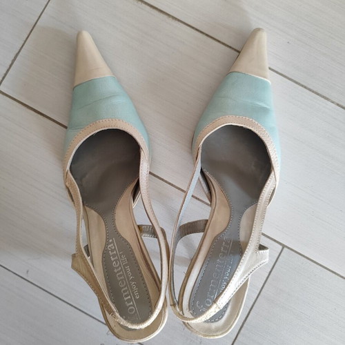Vintage Formenterra leather sandals size 37 like new, beige and blue