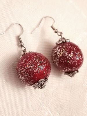 Christmas earrings with red ball and silver glitter new