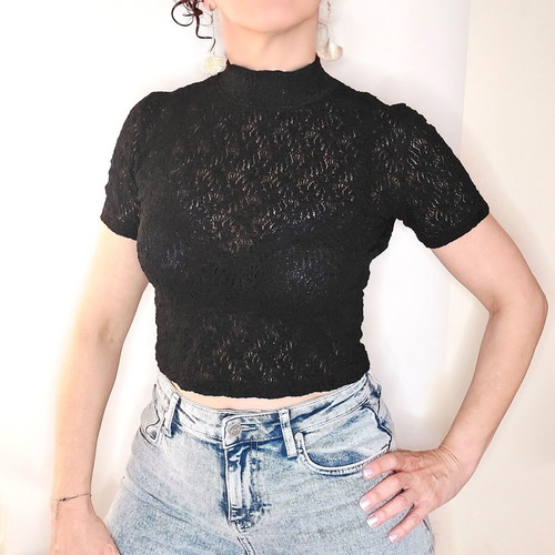 Black Lace Crop Top Small like new