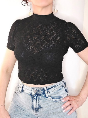 Black Lace Crop Top Small like new