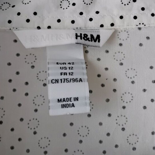 H&M women's short sleeve shirt, 100% cotton, black and white