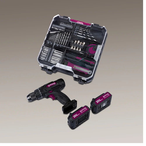 Gomag GO-CSK74/2 Cordless Impact Drill 20V with 2 Batteries and 74 Accessories