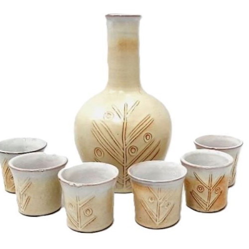 Bulgarian vintage ceramic rakia set like new, bottle and 6 cups