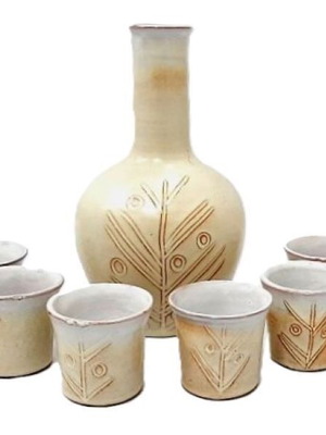 Bulgarian vintage ceramic rakia set like new, bottle and 6 cups