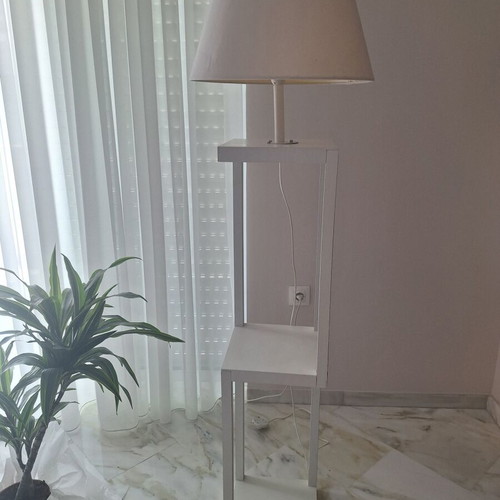 White floor lamp with side shelf 45cm x 160cm