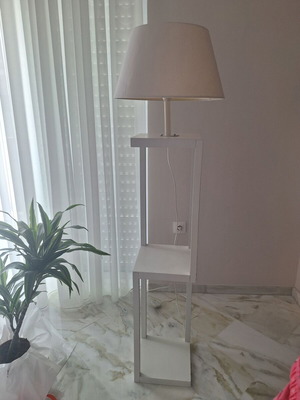 White floor lamp with side shelf 45cm x 160cm