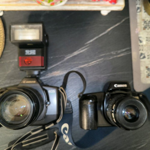 Canon EOS 600 and 1000F with 2 EF lenses and flash like new