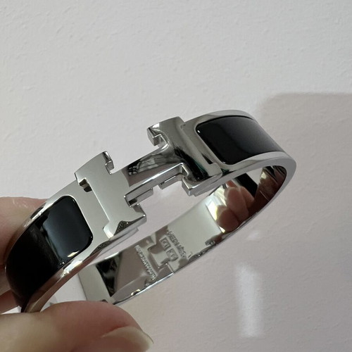 Hermes black bracelet with silver-tone finish, size S