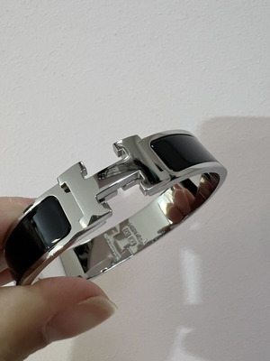 Hermes black bracelet with silver-tone finish, size S
