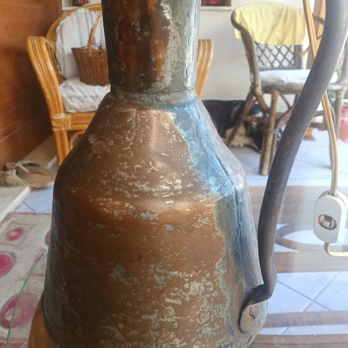 Table lamp handmade with large copper base 45 cm used