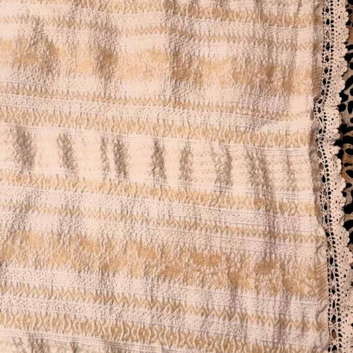 Woven blanket with handmade knitted lace like new