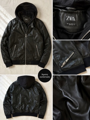 Ανδρικό μπουφάν δερματίνη Zara σαν καινούργιο, μαύρο, μέγεθος L
